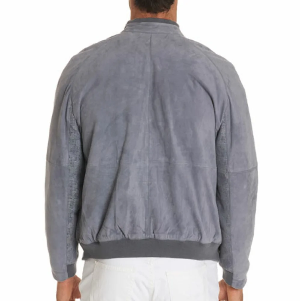 Men's Robert Graham XL suede perforated bomber jacket Gray leather camo - Picture 3 of 13